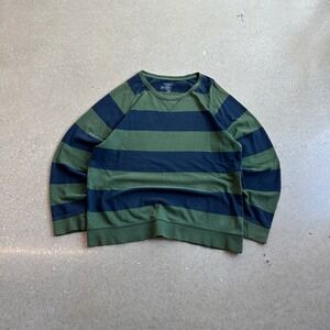 Old Navy Striped Crewneck Long Sleeve Sweatshirt Pullover Green Navy L